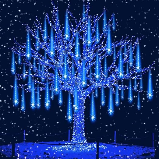 LITEHOM Rain Drop Lights, LED Meteor Shower Lights 11.8 inch 8 Tubes 192leds, Icicle Falling Lights for Diwali Lights for Decoration for Home Xmas Tree Christmas Decoration Outdoor (Blue)